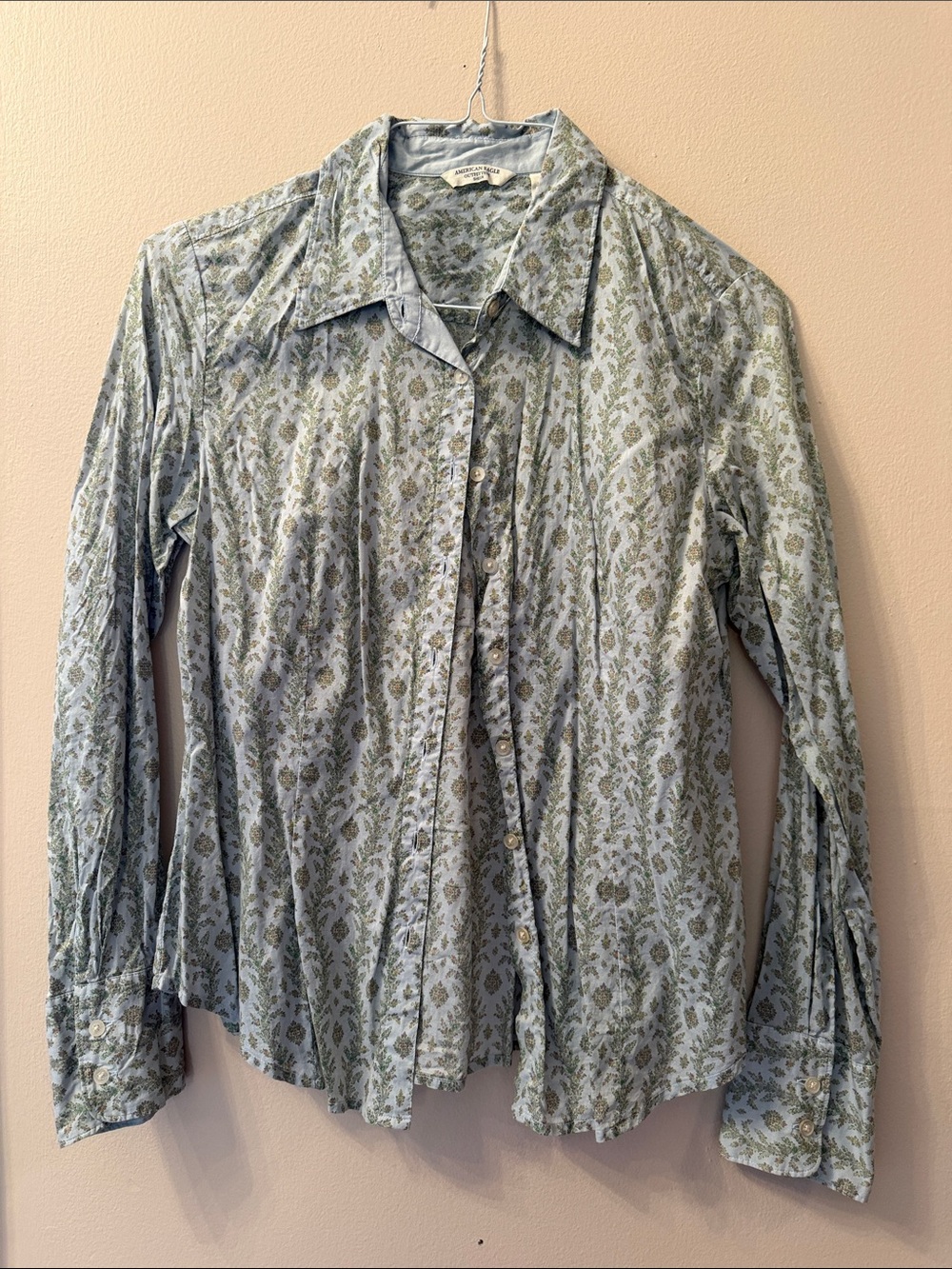 American Eagle Outfitters Pale Blue Floral Button-Down Shirt